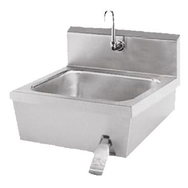 Advance Tabco 7-PS-30 17-1/4" W x 21-1/4" D 18 Gauge Stainless Steel Wall Mounted Hand Sink with 6" Deep Bowl and 8" Back Splash with Hands-Free Knee Valve Operated Faucet