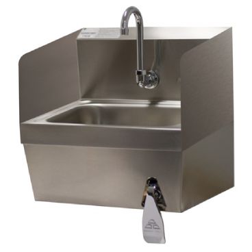 Advance Tabco 7-PS-59 17-1/4" W x 15-1/4" D 20 Gauge Stainless Steel Wall Mounted Hand Sink with 5" Deep Bowl and Back and Side Splashes with Hands-Free Knee Valve Operated Faucet
