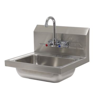 Advance Tabco 7-PS-60 Wall Mount Stainless Steel Hand Sink with Splash Mounted Gooseneck Faucet, 14" x 10" x 5" Deep Bowl