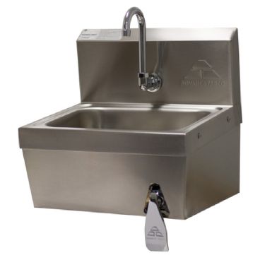 Advance Tabco 7-PS-62 17-1/4" W x 15-1/4" D 20 Gauge Stainless Steel Wall Mounted Hand Sink with 5" Deep Bowl and 8" Back Splash with Hands-Free Knee Valve Operated Faucet
