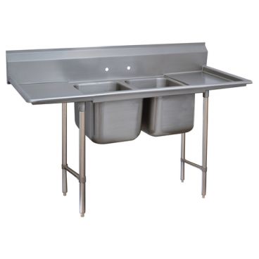 Advance Tabco 9-2-36-18RL Regaline Two Compartment Stainless Steel Commercial Sink with Two Drainboards - 72" Long, 16" x 20" x 12" Compartments