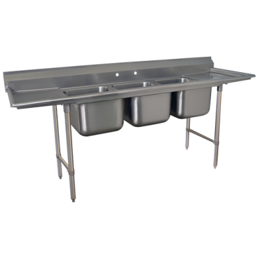 Advance Tabco 9-23-60-18RL 103” Three Compartment Stainless Steel Regaline Sink With Two Drainboards - Super Saver 9 Series