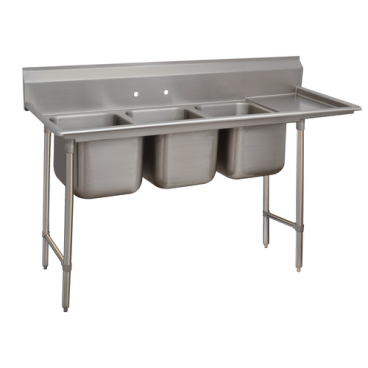 Advance Tabco 9-23-60-36R 107” Three Compartment Stainless Steel Regaline Sink With Right-side Drainboard - Super Saver 9 Series
