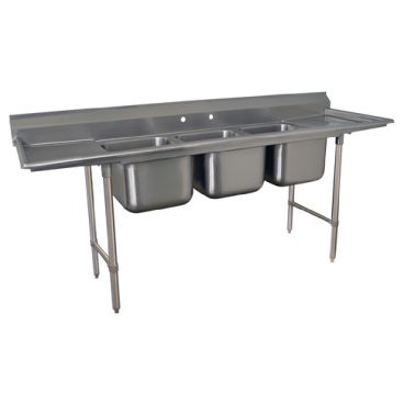 Advance Tabco 9-3-54-18RL 91” Three Compartment Stainless Steel Regaline Sink With Two Drainboards - Super Saver 9 Series