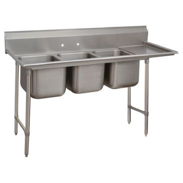 Advance Tabco 9-3-54-36R 95” Three Compartment Stainless Steel Regaline Sink With Right-side Drainboard - Super Saver 9 Series