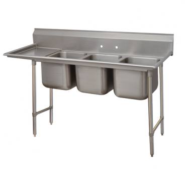 Advance Tabco 9-63-54-18L 83” Three Compartment Stainless Steel Regaline Sink With Left-side Drainboard - Super Saver 9 Series