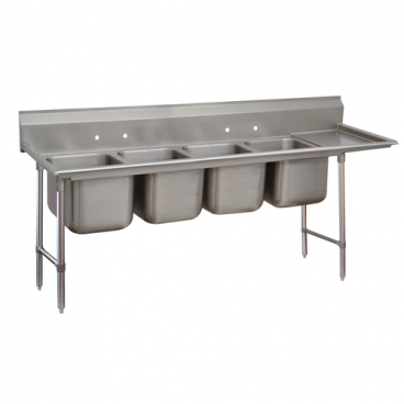 Advance Tabco 9-64-72-18R Four Compartment 103" Wide Regaline Sink With 18" Right Side Drainboard, Super Saver 900 Series