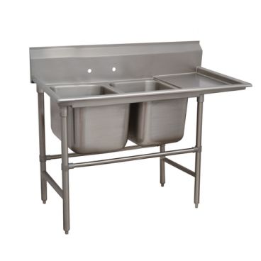 Advance Tabco 94-2-36-24R Two Compartment 64" Wide Regaline Sink With 24" Right Side Drainboard, Spec-Line 940 Series