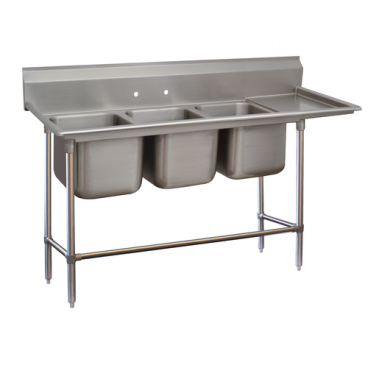 Advance Tabco 94-23-60-24R 95” Three Compartment Stainless Steel Regaline Sink With Right-side Drainboard - Spec-Line 94 Series