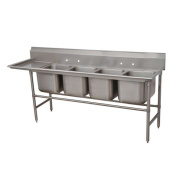 Advance Tabco 94-24-80-24L Four Compartment 117" Wide Regaline Sink With 24" Left Side Drainboard, Spec-Line 940 Series
