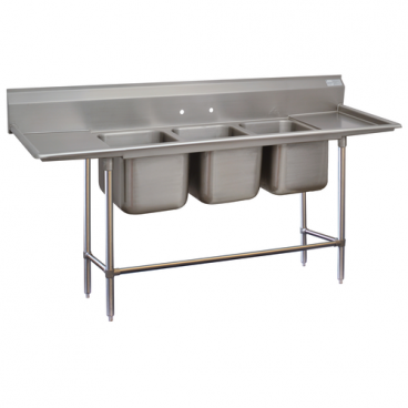 Advance Tabco 94-3-54-18RL 91” Three Compartment Stainless Steel Regaline Sink With Two Drainboards - Spec-Line 94 Series