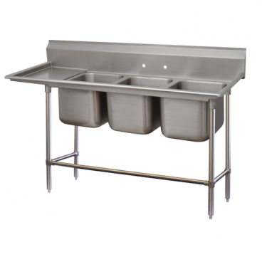 Advance Tabco 94-3-54-36L 95” Three Compartment Stainless Steel Regaline Sink With Left-side Drainboard - Spec-Line 94 Series