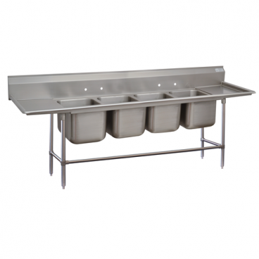 Advance Tabco 94-4-72-24RL Four Compartment 122" Wide Regaline Sink With 24" Right And Left Side Drainboards, Spec-Line 940 Series