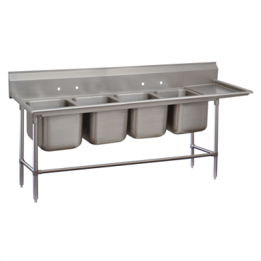 Advance Tabco 94-44-96-36R Four Compartment 145" Wide Regaline Sink With 36" Right Side Drainboard, Spec-Line 940 Series
