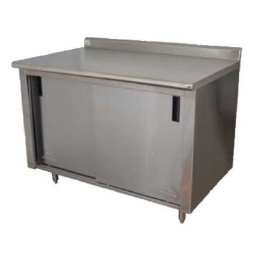 Advance Tabco CF-SS-244 48" x 24" Enclosed Cabinet Base Work Table w/ Sliding Doors And 1-1/2" Splash