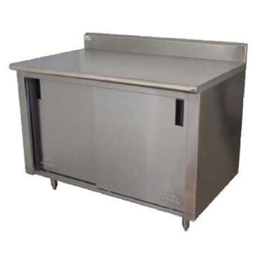 Advance Tabco CK-SS-244M Stainless Steel 48" x 24" Enclosed Cabinet Base Work Table w/ Sliding Doors, Midshelf, And 5" Backsplash