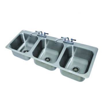 Advance Tabco DI-3-1410 50” Three Compartment Stainless Steel Drop-In Sink With Two Swing Spout Faucets