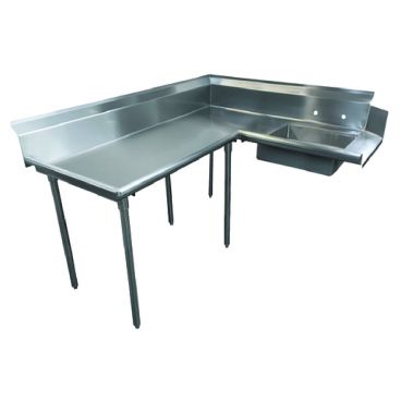 Advance Tabco DTS-K60-96L Korner Soil L-Shape Stainless Steel Dishtable With Pre-Rinse Sink And 95" Left Side, Super Saver Series