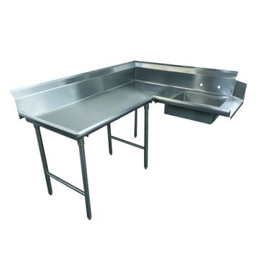 Advance Tabco DTS-K70-84L Korner Soil L-Shape Stainless Steel Dishtable With Pre-Rinse Sink And 83" Left Side, Standard Series