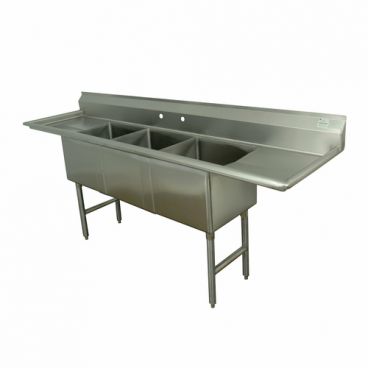 Advance Tabco FC-3-1620-18RL 84” Fabricated Economy Three Compartment Stainless Steel Sink With Two Drainboards