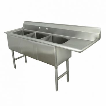 Advance Tabco FC-3-1818-18R 74-1/2” Fabricated Economy Three Compartment Stainless Steel Sink With Right-side Drainboard