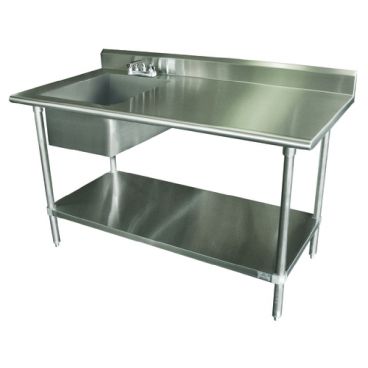 Advance Tabco KLAG-11B-305L-X Stainless Steel 30" x 60" Work Table w/ Prep Sink, Undershelf, And 5" Backsplash