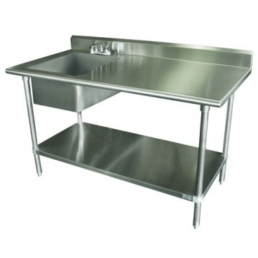 Advance Tabco KLAG-11B-306L-X Stainless Steel 30" x 72" Work Table w/ Prep Sink, Undershelf, And 5" Backsplash