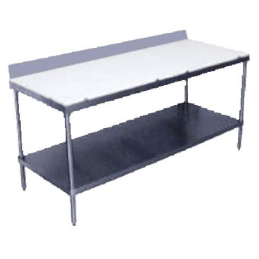 Advance Tabco SPS-2410 Poly Top Work Table 120" x 24" w/ Undershelf And 6" Backsplash