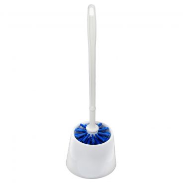 Alpine Industries 412345-1 Blue/White 16 3/10" Long Contoured Economy Toilet Bowl Brush With Round Caddy