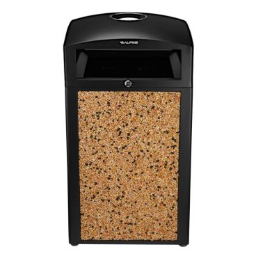 Alpine Industries ALP472-40-STO 40 Gallon All Weather Trash Container With Brown Stone Panels With Ashtray