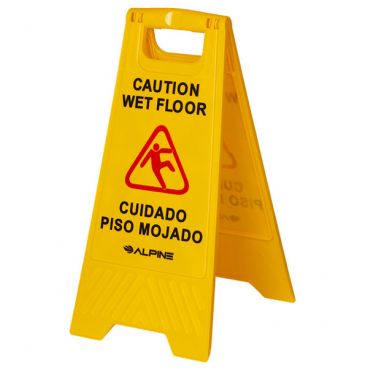 Alpine Industries ALP499 Yellow Bi-Lingual "Caution Wet Floor" / "Cuidado Piso Mojado" Polypropylene A-Frame Folding Wet Floor Sign With Top Handle
