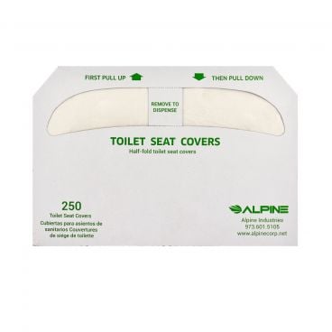 Alpine Industries P400 White Half-Fold Flushable Eco-Friendly Virgin Pulp Toilet Seat Covers