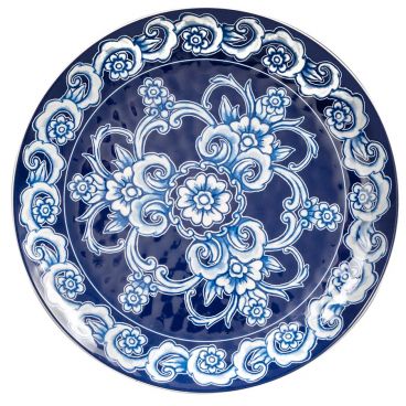 American Metalcraft BLUP11 Isabella Collection 11" Round Blue / White Floral Melamine Plate