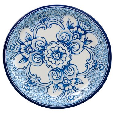American Metalcraft BLUP6 Isabella Collection 6 1/2" Round Blue / White Floral Melamine Bread & Butter Plate