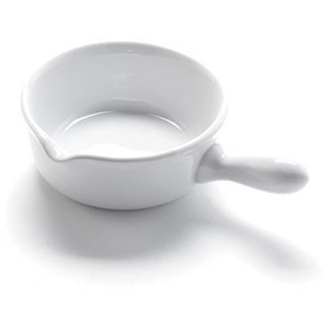 American Metalcraft CFP4 White 4 oz 5 1/8 Inch Long 3 1/2 Inch Diameter Ceramic Mini Fry Pan / Sauce Cup With Handle And Pour Spout