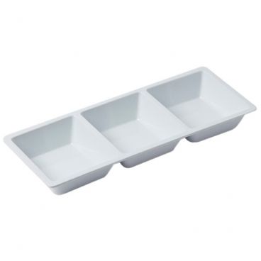 American Metalcraft MSQ3 White 42 oz 14 3/4 Inch x 5 7/8 Inch Endurance Collection 3-Compartment Melamine Serving Bowl