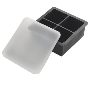 American Metalcraft SMSC4 Black Silicone 4 Compartment Large Cube Ice Mold w/ Lid - 4-1/2" x 4-1/2"