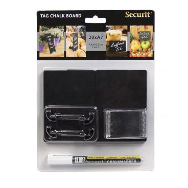 American Metalcraft TAGA7WT 4" x 3" Mini Black Chalk Cards and Marker Display Kit
