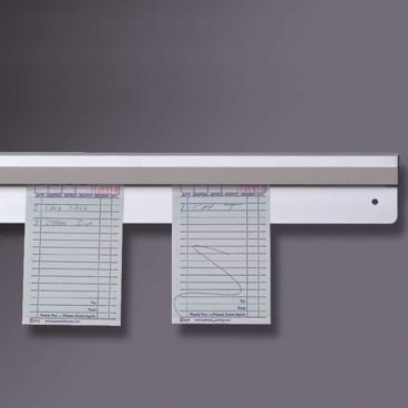 American Metalcraft TR30 Stainless Steel 30" Long x 3 1/2" High Ticket Rack With Marble Inside Groove And Plastic End Caps