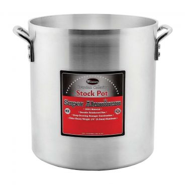 Winco AXHH-60 60 Quart Aluminum Stock Pot with Reinforced Rim and Riveted Handles