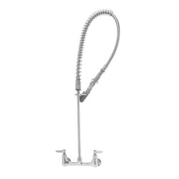 T&S Brass B-0133-C Easy Install Wall Mounted 35 1/4" High Pre-Rinse Faucet with Adjustable 8" Centers and Low Flow Spray Valve with 44" Hose - 0.65 GPM