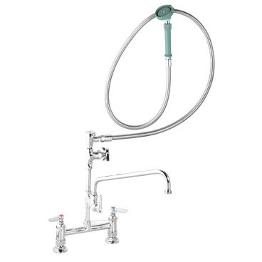 T&S Brass B-0177 8"  Center Deck-Mounted Faucet with Swing Nozzle and Spray Unit - 1.15 GPM