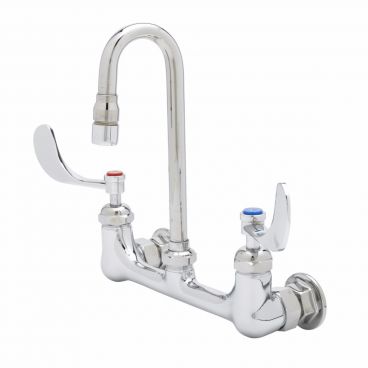 T&S Brass B-0230-CR-WH4 Wall Mount Pantry Faucet with Swivel Gooseneck Nozzle and Wrist Action Handles