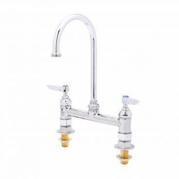 T&S Brass B-0321-NPL Deck Mount Double Pantry Faucet with Swivel Gooseneck Nozzle and B-0425 Supply