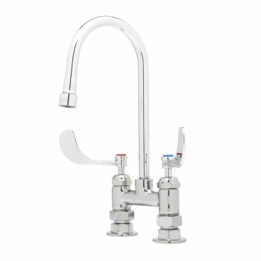 T&S Brass B-0328 Deck Mount Bar Faucet with Rigid Gooseneck Nozzle and B-WH4 Handles