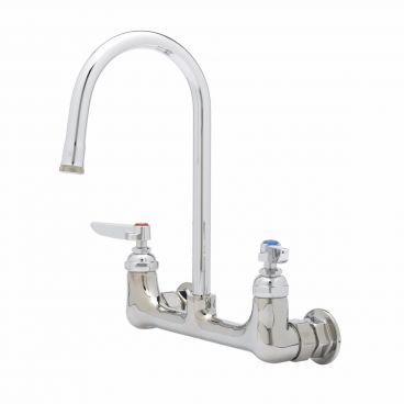 T&S Brass B-0330-BST Wall Mount Double Pantry Faucet with Rigid Gooseneck Nozzle and Built-In Stops
