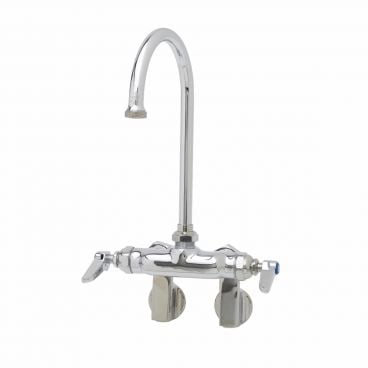 T&S Brass B-0341 Wall Mount Double Pantry Faucet with Swivel Gooseneck Nozzle and Lever Handles