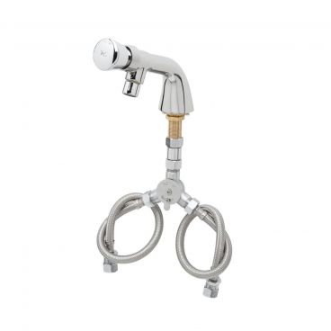 T&S Brass B-0807 Single Temperature Deck-Mounted Faucet with Push Button Metering Cartridge and Flexible 1/2" Male Inlet