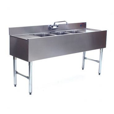 Eagle Group B5C-18 Three Bowl Underbar Sink With Two 13" Drainboards and Splash Mount Faucet 60" Long
