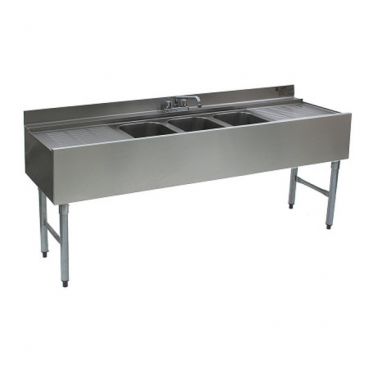 Eagle Group B6C-18 Three Bowl Underbar Sink With Two 19" Drainboards and Splash Mount Faucet 72" Long